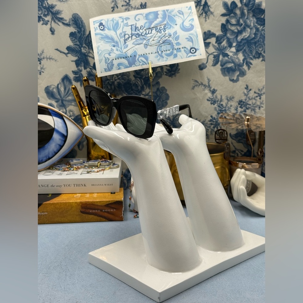 🆕 CHANEL 🧿 NWOT CH5422 Embellished Logo Square Sunglasses, Black & White - Picture 5 of 16